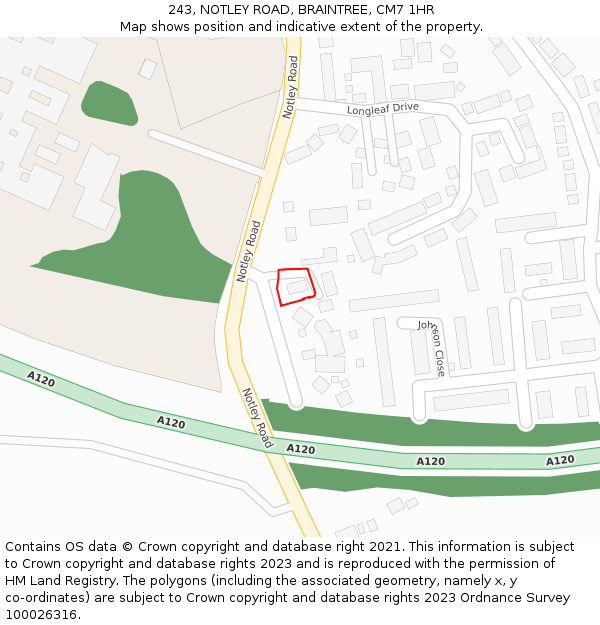 243, NOTLEY ROAD, BRAINTREE, CM7 1HR: Location map and indicative extent of plot