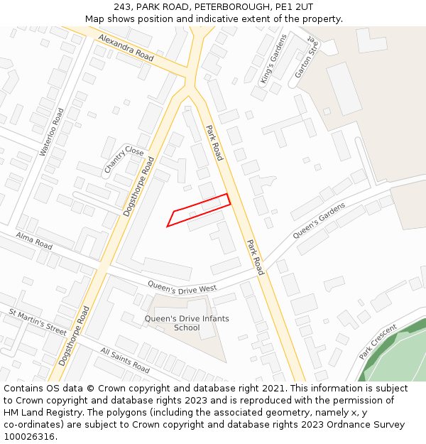 243, PARK ROAD, PETERBOROUGH, PE1 2UT: Location map and indicative extent of plot
