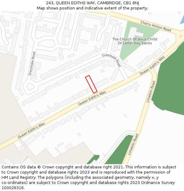 243, QUEEN EDITHS WAY, CAMBRIDGE, CB1 8NJ: Location map and indicative extent of plot