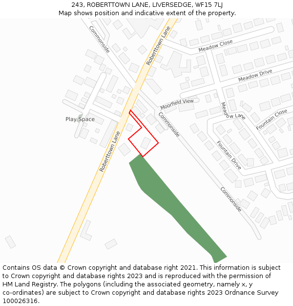 243, ROBERTTOWN LANE, LIVERSEDGE, WF15 7LJ: Location map and indicative extent of plot