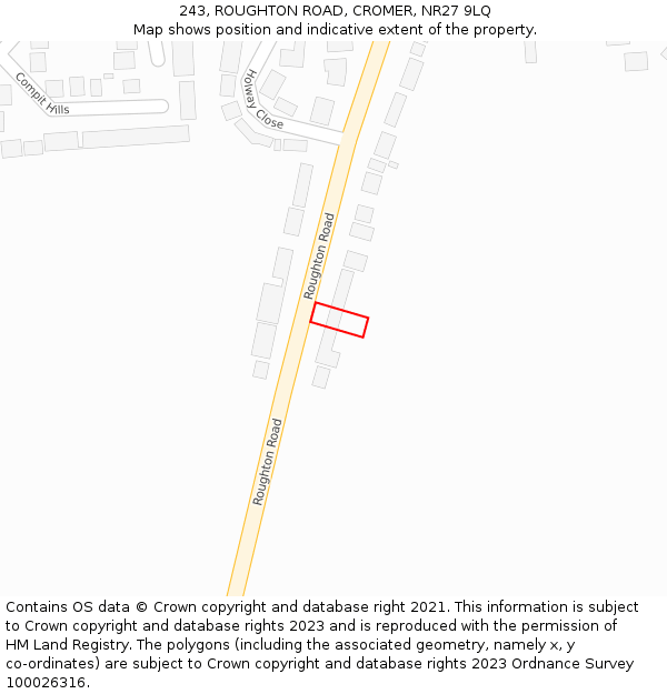 243, ROUGHTON ROAD, CROMER, NR27 9LQ: Location map and indicative extent of plot