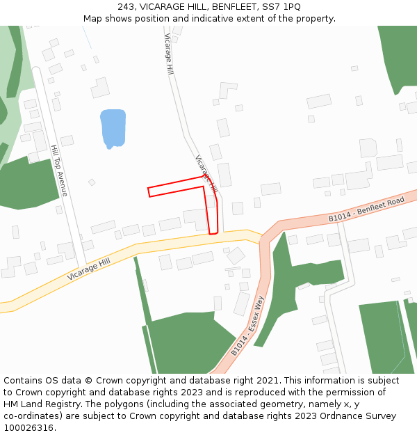 243, VICARAGE HILL, BENFLEET, SS7 1PQ: Location map and indicative extent of plot