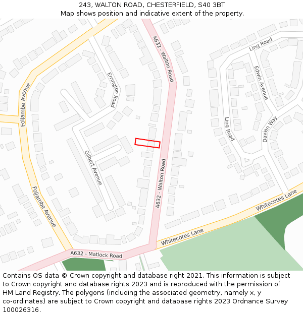 243, WALTON ROAD, CHESTERFIELD, S40 3BT: Location map and indicative extent of plot