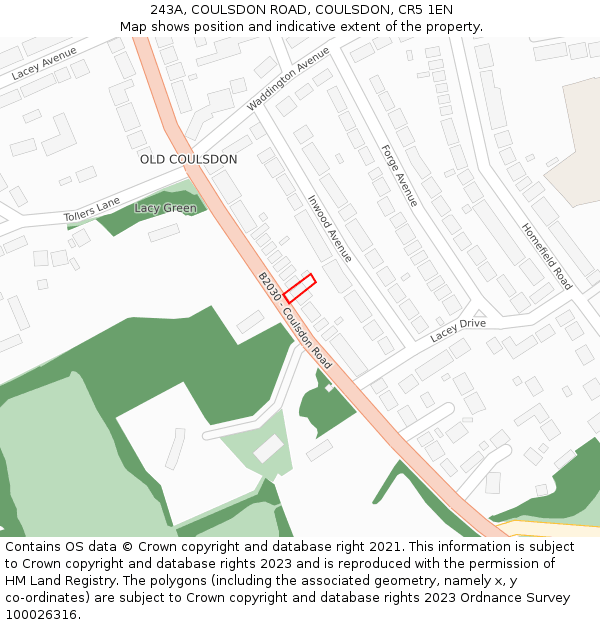 243A, COULSDON ROAD, COULSDON, CR5 1EN: Location map and indicative extent of plot