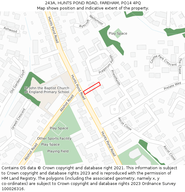 243A, HUNTS POND ROAD, FAREHAM, PO14 4PQ: Location map and indicative extent of plot