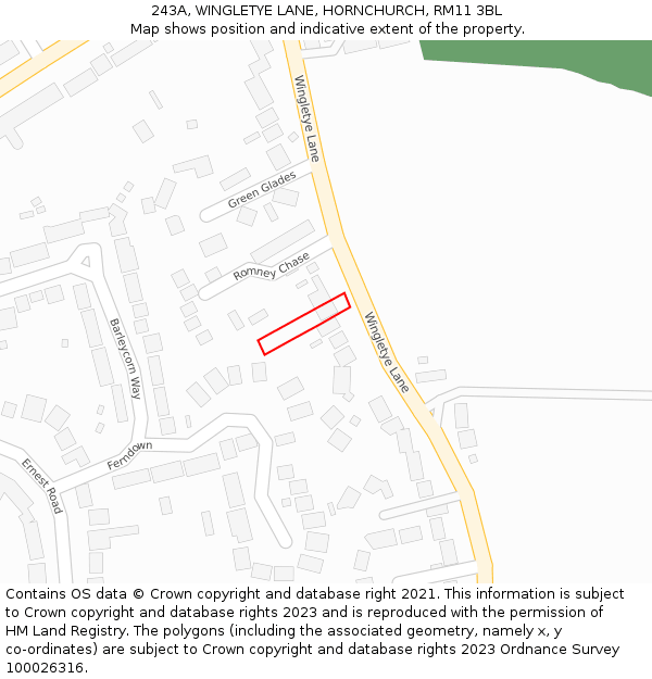 243A, WINGLETYE LANE, HORNCHURCH, RM11 3BL: Location map and indicative extent of plot