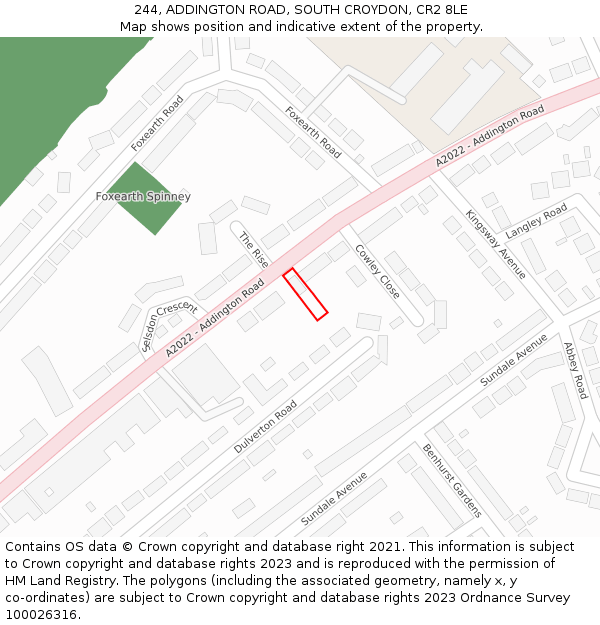 244, ADDINGTON ROAD, SOUTH CROYDON, CR2 8LE: Location map and indicative extent of plot