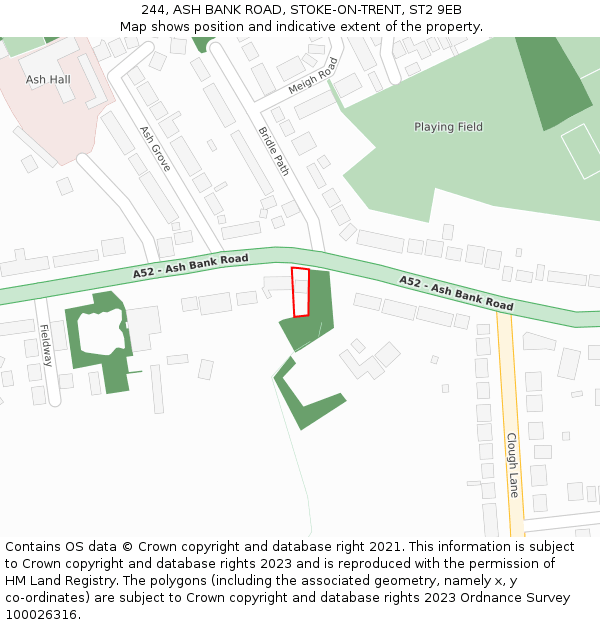244, ASH BANK ROAD, STOKE-ON-TRENT, ST2 9EB: Location map and indicative extent of plot