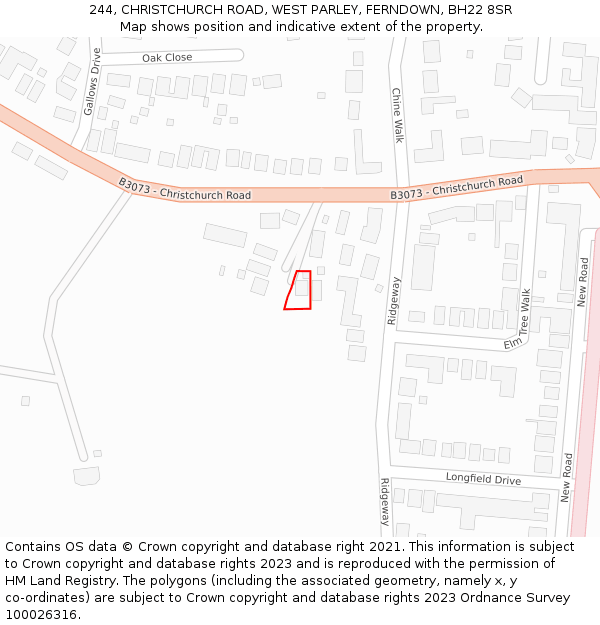 244, CHRISTCHURCH ROAD, WEST PARLEY, FERNDOWN, BH22 8SR: Location map and indicative extent of plot