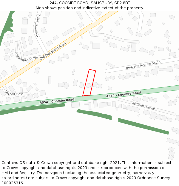 244, COOMBE ROAD, SALISBURY, SP2 8BT: Location map and indicative extent of plot