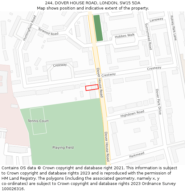 244, DOVER HOUSE ROAD, LONDON, SW15 5DA: Location map and indicative extent of plot