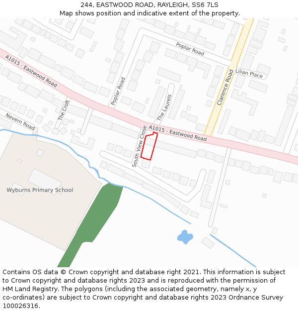 244, EASTWOOD ROAD, RAYLEIGH, SS6 7LS: Location map and indicative extent of plot