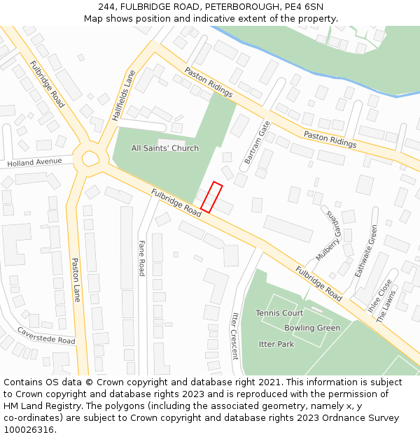 244, FULBRIDGE ROAD, PETERBOROUGH, PE4 6SN: Location map and indicative extent of plot
