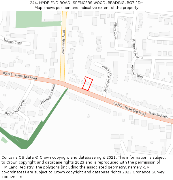 244, HYDE END ROAD, SPENCERS WOOD, READING, RG7 1DH: Location map and indicative extent of plot