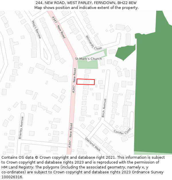 244, NEW ROAD, WEST PARLEY, FERNDOWN, BH22 8EW: Location map and indicative extent of plot