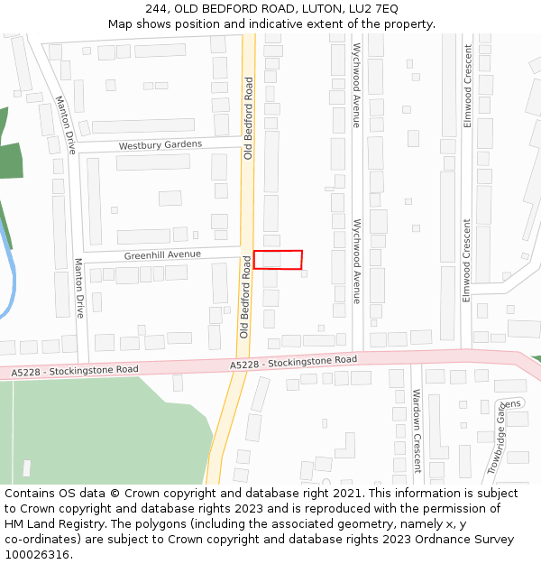 244, OLD BEDFORD ROAD, LUTON, LU2 7EQ: Location map and indicative extent of plot
