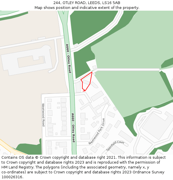 244, OTLEY ROAD, LEEDS, LS16 5AB: Location map and indicative extent of plot