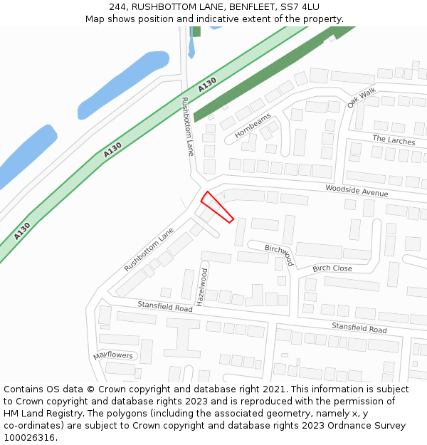 244, RUSHBOTTOM LANE, BENFLEET, SS7 4LU: Location map and indicative extent of plot