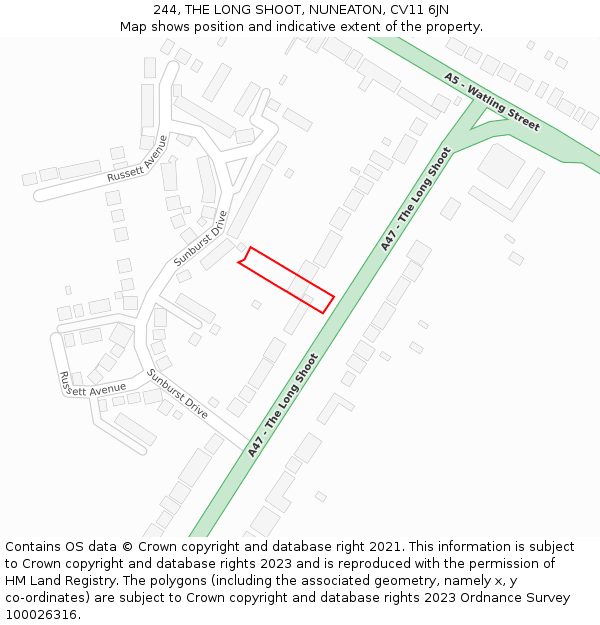 244, THE LONG SHOOT, NUNEATON, CV11 6JN: Location map and indicative extent of plot