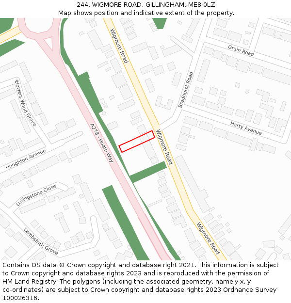 244, WIGMORE ROAD, GILLINGHAM, ME8 0LZ: Location map and indicative extent of plot