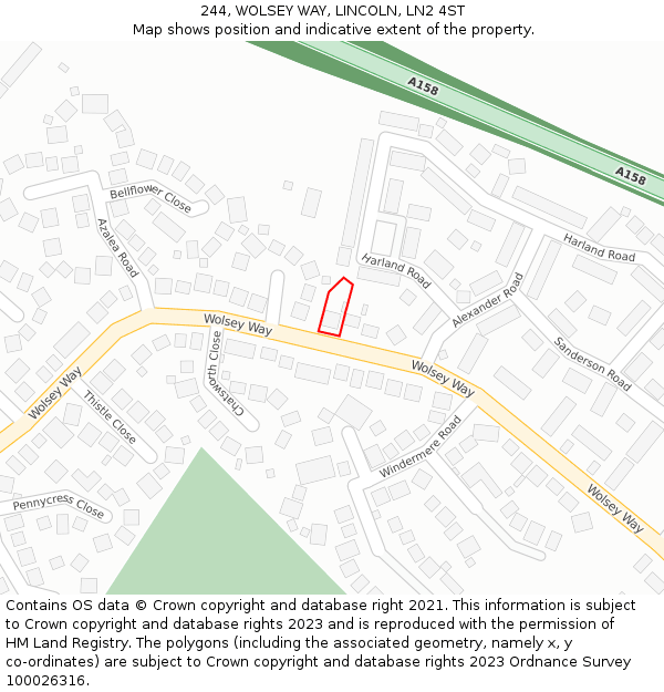 244, WOLSEY WAY, LINCOLN, LN2 4ST: Location map and indicative extent of plot