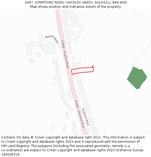 2447, STRATFORD ROAD, HOCKLEY HEATH, SOLIHULL, B94 6NN: Location map and indicative extent of plot