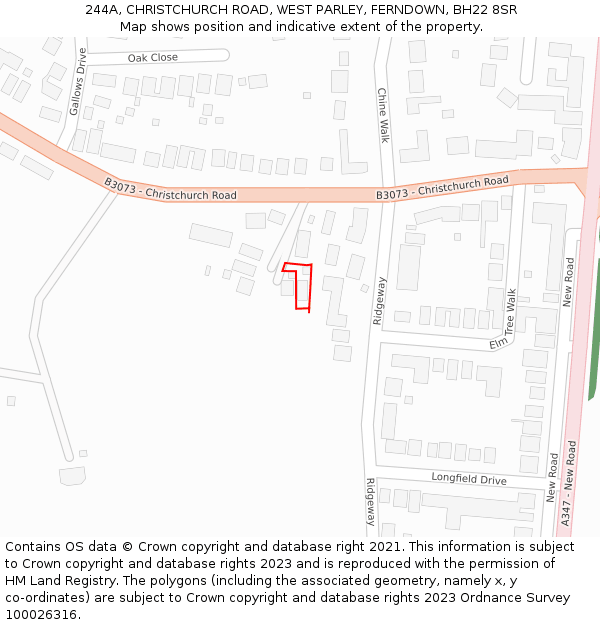 244A, CHRISTCHURCH ROAD, WEST PARLEY, FERNDOWN, BH22 8SR: Location map and indicative extent of plot