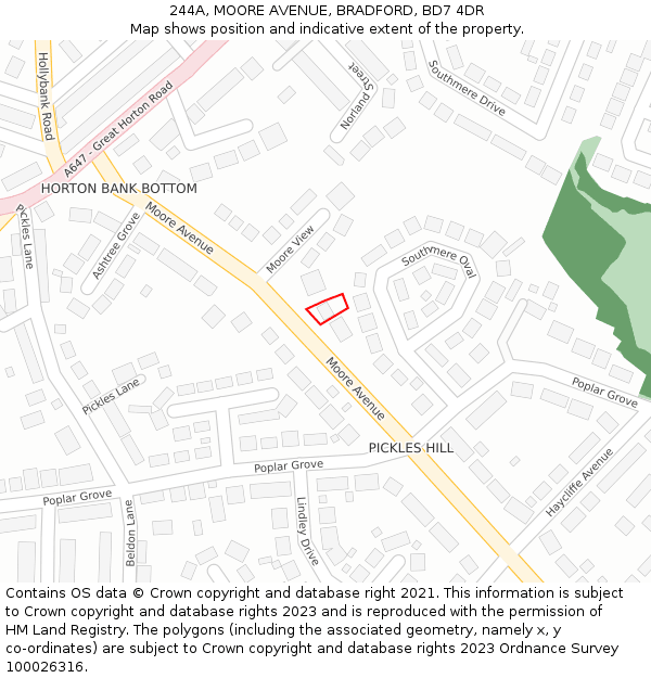 244A, MOORE AVENUE, BRADFORD, BD7 4DR: Location map and indicative extent of plot