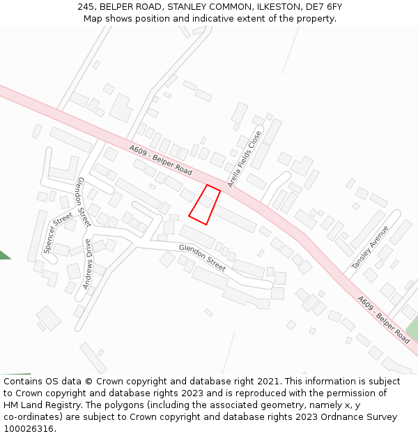 245, BELPER ROAD, STANLEY COMMON, ILKESTON, DE7 6FY: Location map and indicative extent of plot