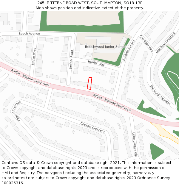 245, BITTERNE ROAD WEST, SOUTHAMPTON, SO18 1BP: Location map and indicative extent of plot