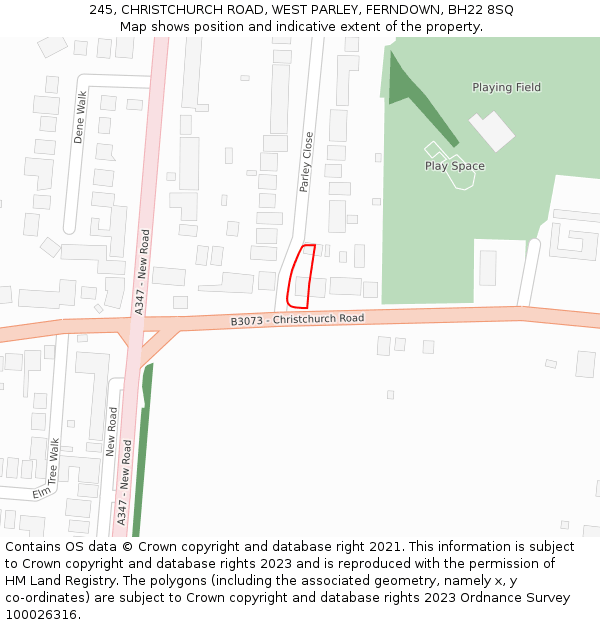 245, CHRISTCHURCH ROAD, WEST PARLEY, FERNDOWN, BH22 8SQ: Location map and indicative extent of plot