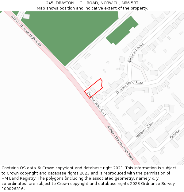 245, DRAYTON HIGH ROAD, NORWICH, NR6 5BT: Location map and indicative extent of plot