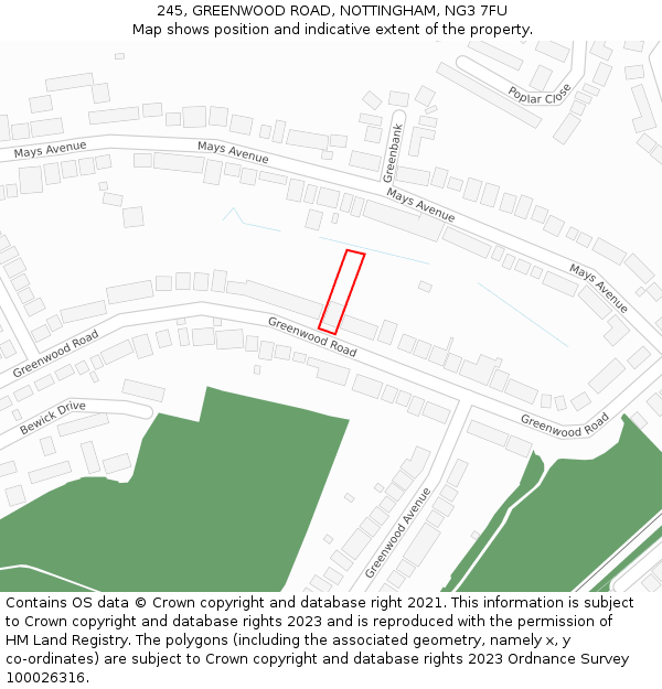 245, GREENWOOD ROAD, NOTTINGHAM, NG3 7FU: Location map and indicative extent of plot