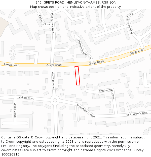 245, GREYS ROAD, HENLEY-ON-THAMES, RG9 1QN: Location map and indicative extent of plot