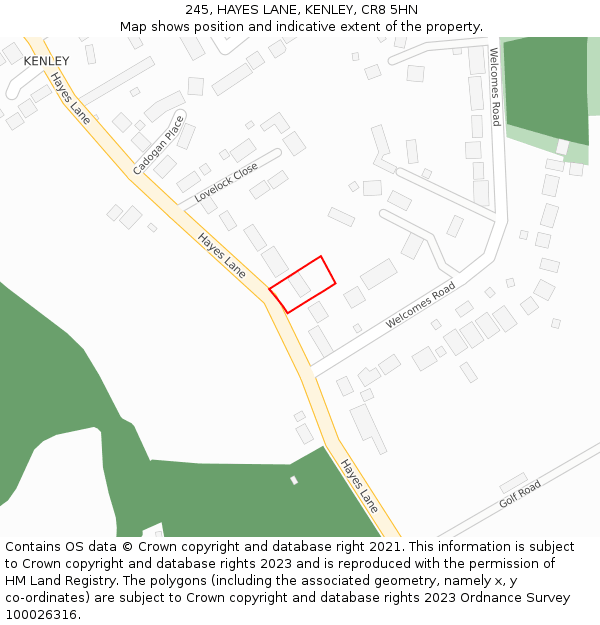245, HAYES LANE, KENLEY, CR8 5HN: Location map and indicative extent of plot