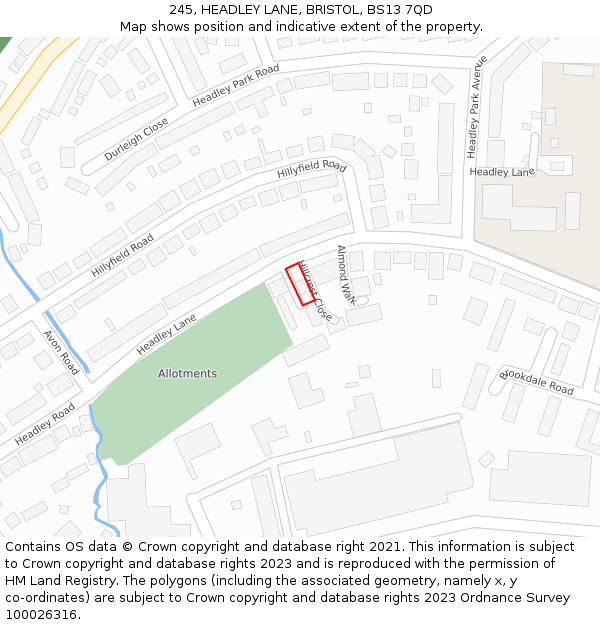 245, HEADLEY LANE, BRISTOL, BS13 7QD: Location map and indicative extent of plot