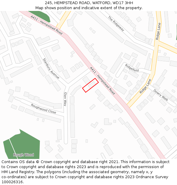 245, HEMPSTEAD ROAD, WATFORD, WD17 3HH: Location map and indicative extent of plot