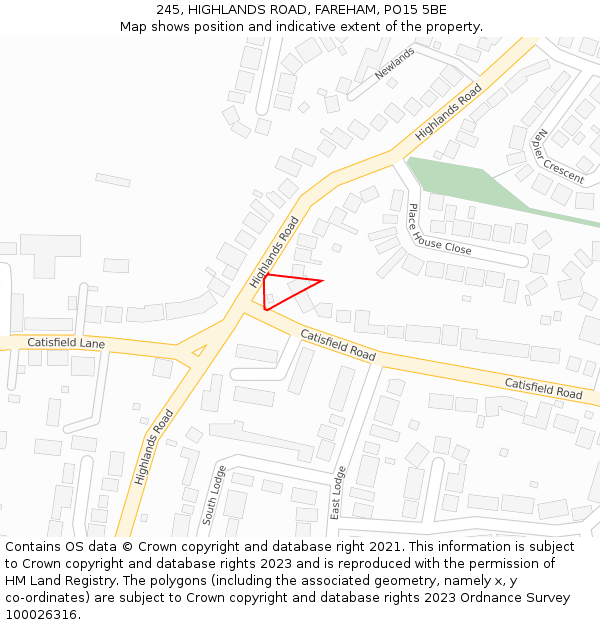 245, HIGHLANDS ROAD, FAREHAM, PO15 5BE: Location map and indicative extent of plot