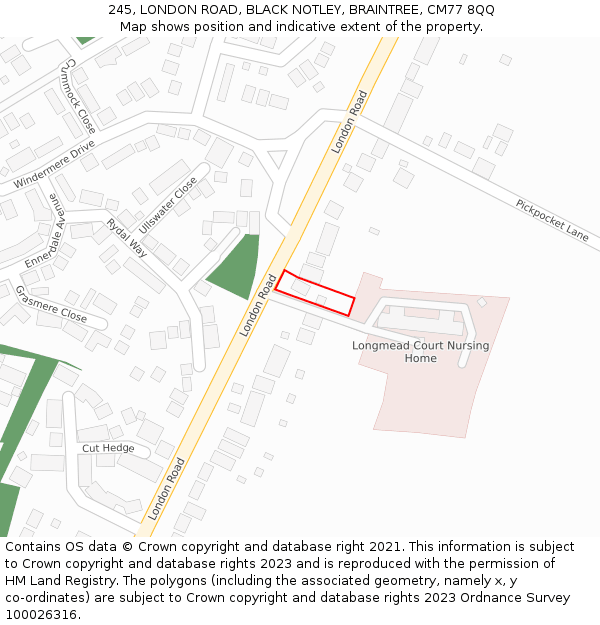 245, LONDON ROAD, BLACK NOTLEY, BRAINTREE, CM77 8QQ: Location map and indicative extent of plot