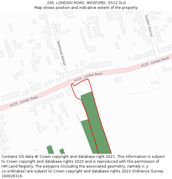 245, LONDON ROAD, WICKFORD, SS12 0LG: Location map and indicative extent of plot