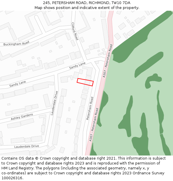 245, PETERSHAM ROAD, RICHMOND, TW10 7DA: Location map and indicative extent of plot