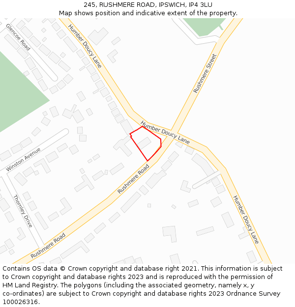 245, RUSHMERE ROAD, IPSWICH, IP4 3LU: Location map and indicative extent of plot