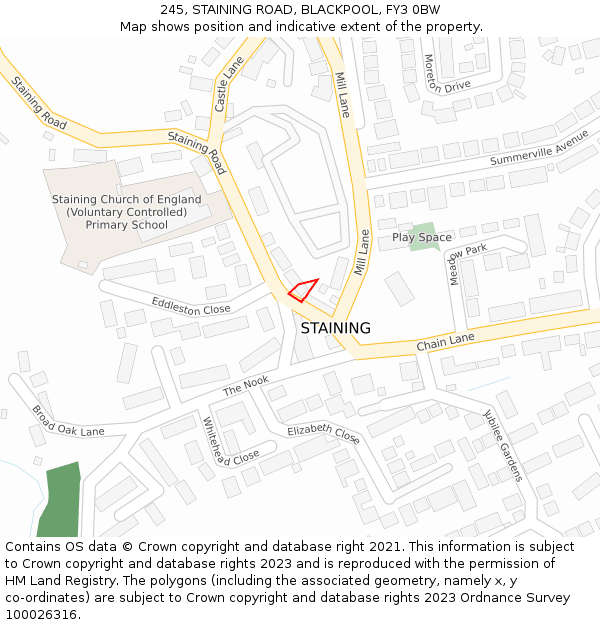 245, STAINING ROAD, BLACKPOOL, FY3 0BW: Location map and indicative extent of plot