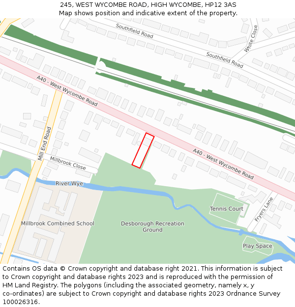 245, WEST WYCOMBE ROAD, HIGH WYCOMBE, HP12 3AS: Location map and indicative extent of plot