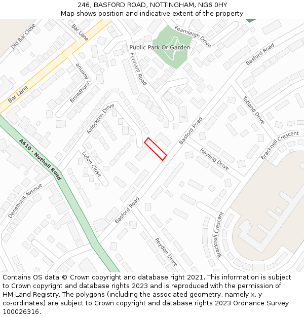 246, BASFORD ROAD, NOTTINGHAM, NG6 0HY: Location map and indicative extent of plot