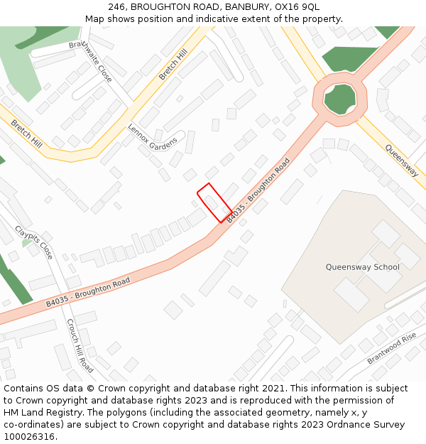 246, BROUGHTON ROAD, BANBURY, OX16 9QL: Location map and indicative extent of plot