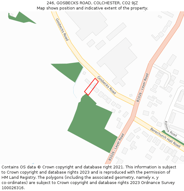 246, GOSBECKS ROAD, COLCHESTER, CO2 9JZ: Location map and indicative extent of plot