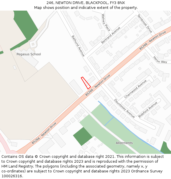 246, NEWTON DRIVE, BLACKPOOL, FY3 8NX: Location map and indicative extent of plot