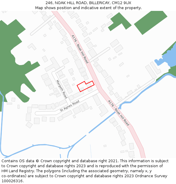 246, NOAK HILL ROAD, BILLERICAY, CM12 9UX: Location map and indicative extent of plot