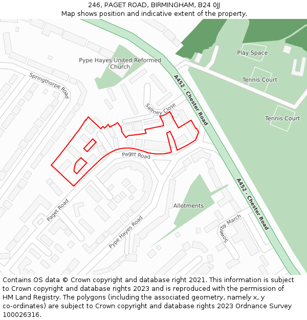 246, PAGET ROAD, BIRMINGHAM, B24 0JJ: Location map and indicative extent of plot